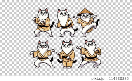 色々なポーズのひょうきんな猫セットpng 114588886