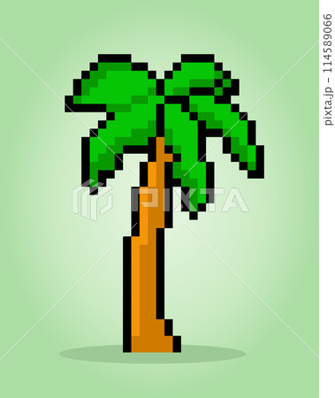 8 bit pixels coconut tree. Beach tree for game assets in vector illustration. 8 bit pixels coconut tree. Beach tree for game assets in vector illustration. 114589066