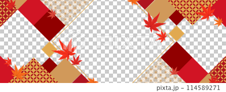 和文様×紅葉したモミジのフレーム素材（バナー向け横長） 114589271