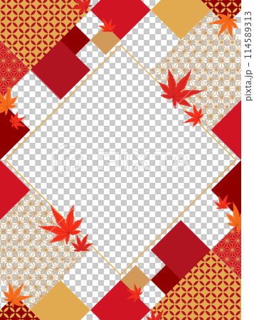 Japanese pattern x autumn maple leaves frame material (vertical) Japanese pattern x autumn maple leaves frame material (vertical) 114589313