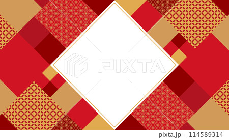 幾何学的な和文様のフレーム素材（横向き16:9） 114589314