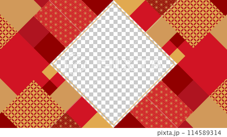 幾何学的な和文様のフレーム素材（横向き16:9） 114589314