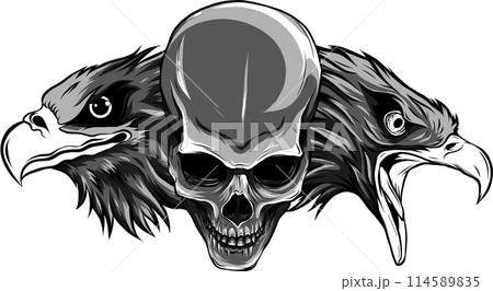 vector illustration of two head eagle with skull 114589835
