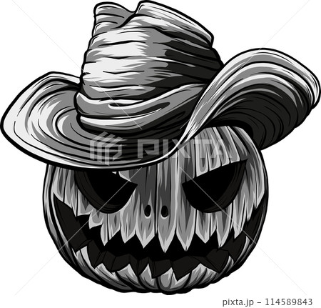 monochrome Halloween Pumpkin cowboy vector illustration design monochrome Halloween Pumpkin cowboy vector illustration design 114589843