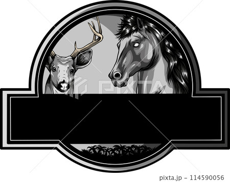 African prairie animal black silhouette logo design. the horse delivers among the trees. 114590056