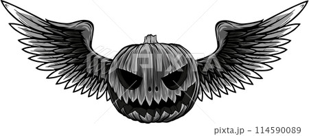 monochrome Cute cartoon Pumpkin character wearing wings in modern style design illustration 114590089