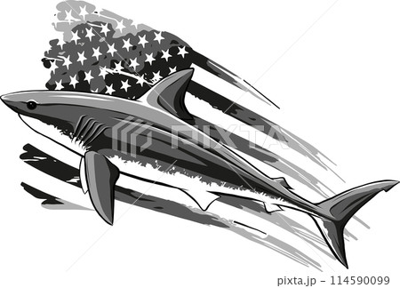 vector illustration of monochrome shark with american flag 114590099