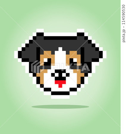 8 bit pixel of australian shepherd dog. Animal head for asset games in vector illustrations. Cross Stitch pattern. 8 bit pixel of australian shepherd dog. Animal head for asset games in vector illustrations. Cross Stitch pattern. 114590530