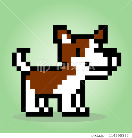 8 bit pixel dog Jack Russell. Animal head for asset games in vector illustrations. Cross Stitch pattern. 114590553