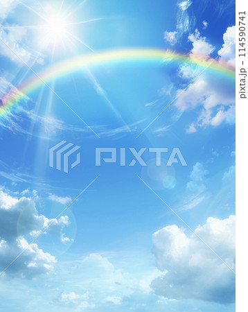 アニメ風の青空に架かる虹　AI画像 114590741