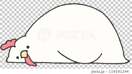 ねころんでこちらを見るニワトリ 114591244