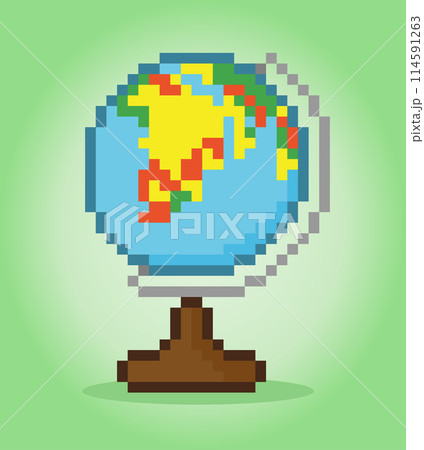 8-bit miniature earth pixel. the world in vector illustrations. globe in pixel art. 114591263