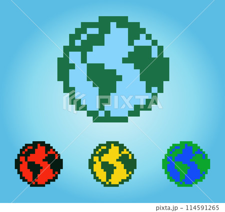 8-bit earth pixel image. the world in vector illustrations. globe in pixel art 8-bit earth pixel image. the world in vector illustrations. globe in pixel art 114591265
