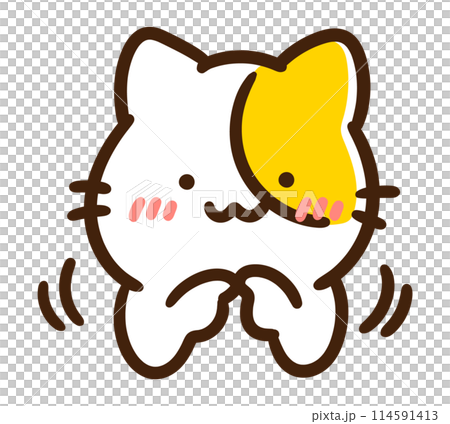 一隻害羞、坐立不安的可愛貓角色的變形插圖 114591413