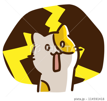 あまりの衝撃に雷が落ちるかわいいねこのキャラクターのコミカルなイラスト あまりの衝撃に雷が落ちるかわいいねこのキャラクターのコミカルなイラスト 114591418