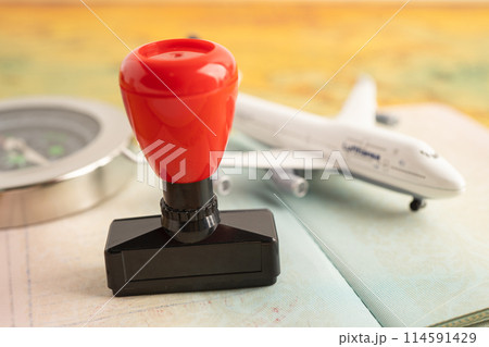 Approved Stamp visa and passport document to immigration at airport in country. Approved Stamp visa and passport document to immigration at airport in country. 114591429