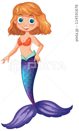 Cheerful Mermaid Cartoon Illustration 114591676