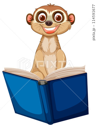 Meerkat Reading a Book Illustration 114591677