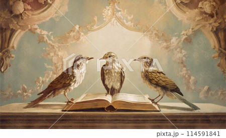 鳥 小鳥 本 絵画 油絵 芸術 アート 壁紙 背景 イラストのイラスト素材