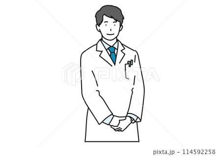 前で手を重ねて立っている白衣の男性 114592258