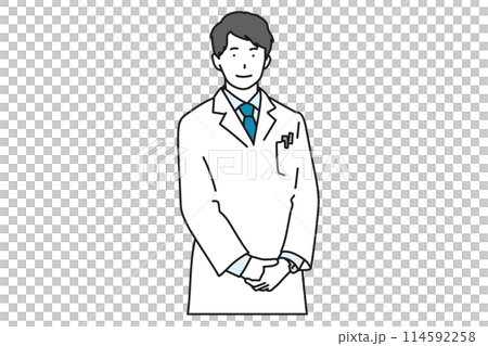 前で手を重ねて立っている白衣の男性 114592258