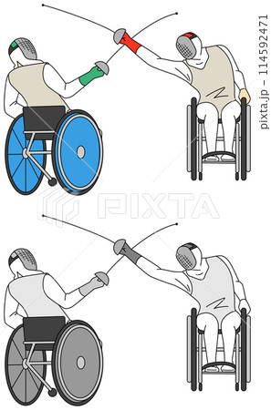 車いすフェンシングをしているアスリートのイラストセット 車いすフェンシングをしているアスリートのイラストセット 114592471