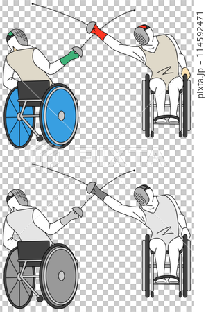 車いすフェンシングをしているアスリートのイラストセット 車いすフェンシングをしているアスリートのイラストセット 114592471