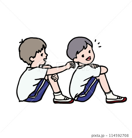 体育着姿でおしゃべりする男の子たち 体育着姿でおしゃべりする男の子たち 114592708
