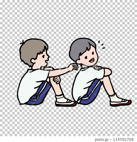 体育着姿でおしゃべりする男の子たち 体育着姿でおしゃべりする男の子たち 114592708