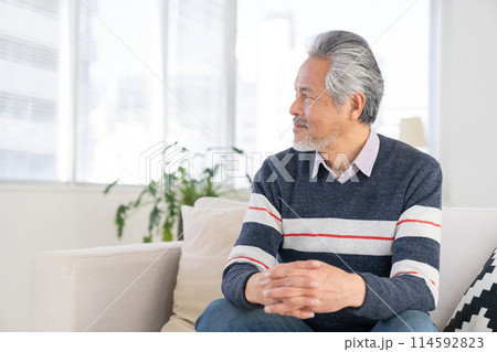 部屋でリラックスするシニア男性 114592823