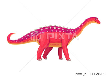 Aegyptosaurus prehistoric dinosaur. Isolated cartoon vector mid-sized sauropod dino lived in egypt during early cretaceous period. Red and orange reptile with a long neck, tail, and spines on its back 114593169