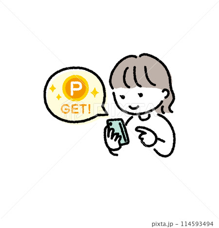 スマホでポイ活をする女性のイラスト素材 スマホでポイ活をする女性のイラスト素材 114593494