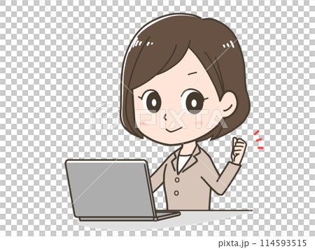 一位女商人在電腦前看起來很興奮的插圖 114593515