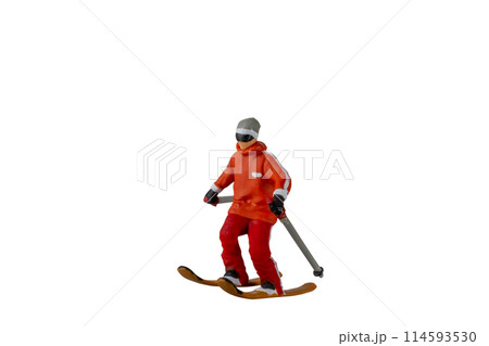 Miniature people , A skier full length Isolated with clipping path 114593530