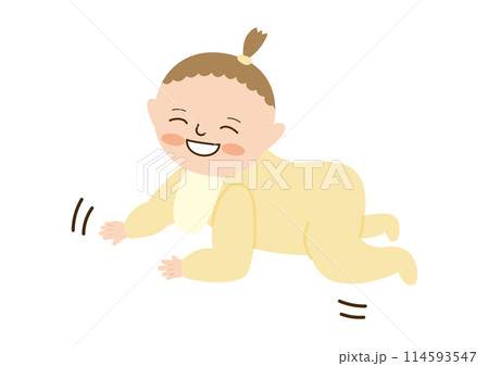 笑顔でハイハイする女の赤ちゃん 笑顔でハイハイする女の赤ちゃん 114593547