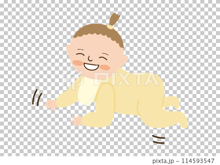 笑顔でハイハイする女の赤ちゃん 笑顔でハイハイする女の赤ちゃん 114593547