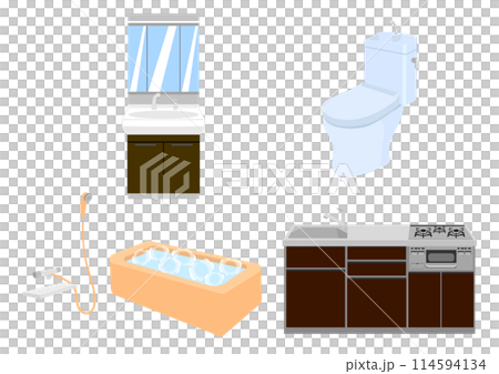 洗面台とトイレと風呂とガスレンジの水廻り 114594134