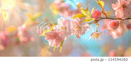 A close up of a pink flower with a bright blue sky in the background by AI generated image 114594260