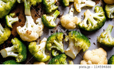 roasted broccoli cauliflower vegetable diet food, ai 114594880