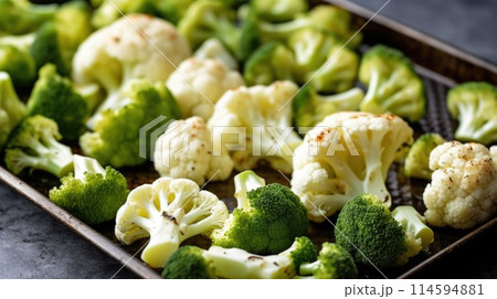 roasted broccoli cauliflower vegetable diet food, ai 114594881