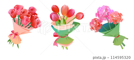 Bunch of tulip flower, floral gift bouquet cartoon 114595320
