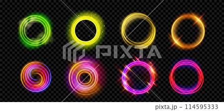 Neon light glow effect on abstract magic halo ring Neon light glow effect on abstract magic halo ring 114595333