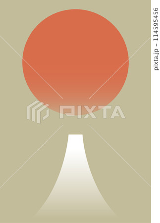 富士山と日の出の年賀状ベースイラスト、はがきサイズ 114595456