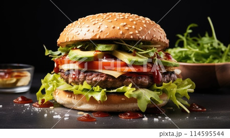 healthy burger fast food, ai healthy burger fast food, ai 114595544