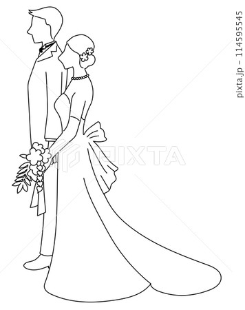 横から見た花嫁と花婿の線画 114595545