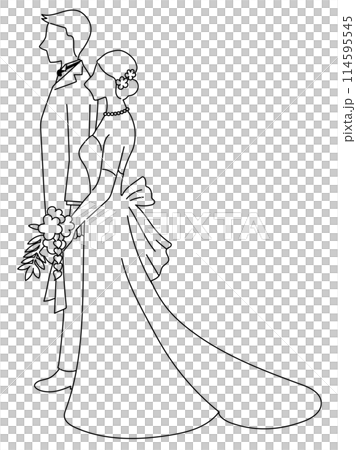 横から見た花嫁と花婿の線画 114595545