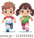 男の子と女の子が走っている 114595681