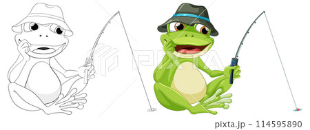 Fishing Frog Cartoon Illustration Fishing Frog Cartoon Illustration 114595890