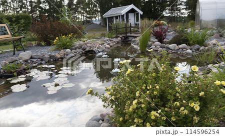 Fish Pond. Decorative Landscaping and Water Feature Ideas. Fish Pond. Decorative Landscaping and Water Feature Ideas. 114596254