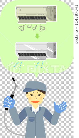 エアコンクリーニングを勧める作業員 エアコンクリーニングを勧める作業員 114597041